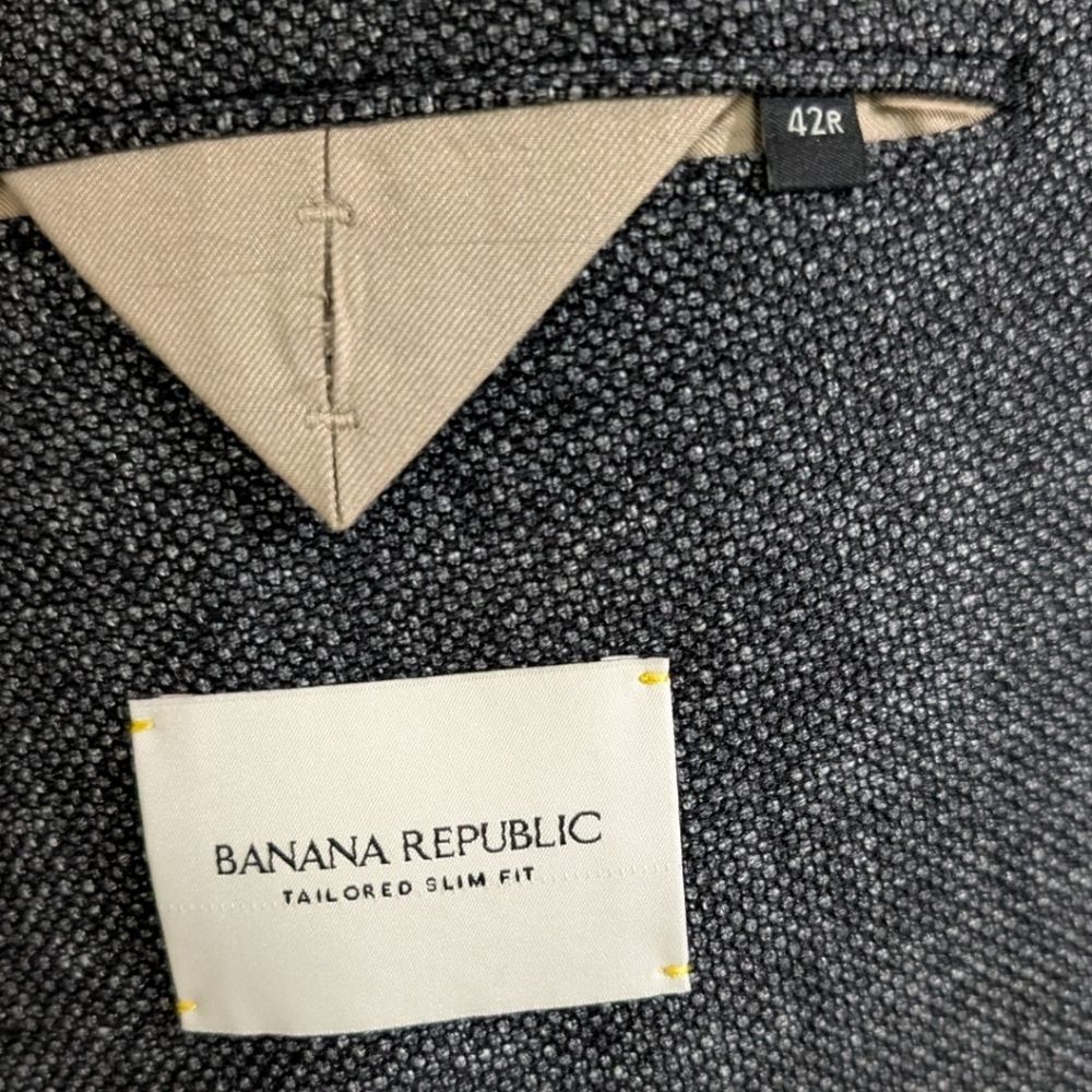 Banana Republic Tailored Slim Fit Tweed Jacket Blazer 42R Dark Charcoal Marzotto - Picture 9 of 12